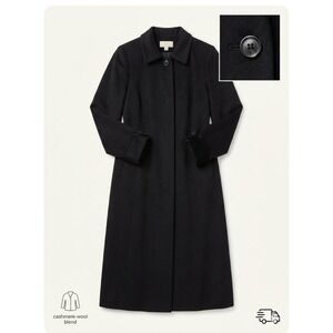 Betty Rose Women's Black Button Front Lined‎ Long Overcoat Classic Fit Size 6
